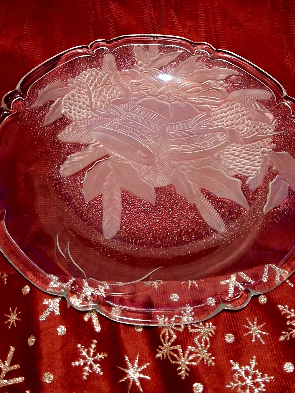 Etched Clear Glass Decorative Plate - Pinecone Motif